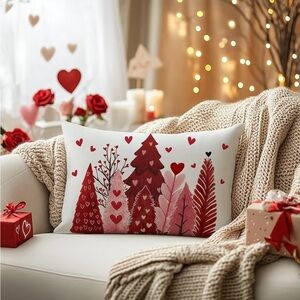 Home Holiday Red Decorative Pillow with Heart Tree Design